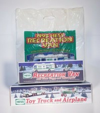 1998 HESS RECREATION VAN WITH DUNE BUGGY & MOTORCYCLE+TOY TRUCK AND AIRPLANE BAG