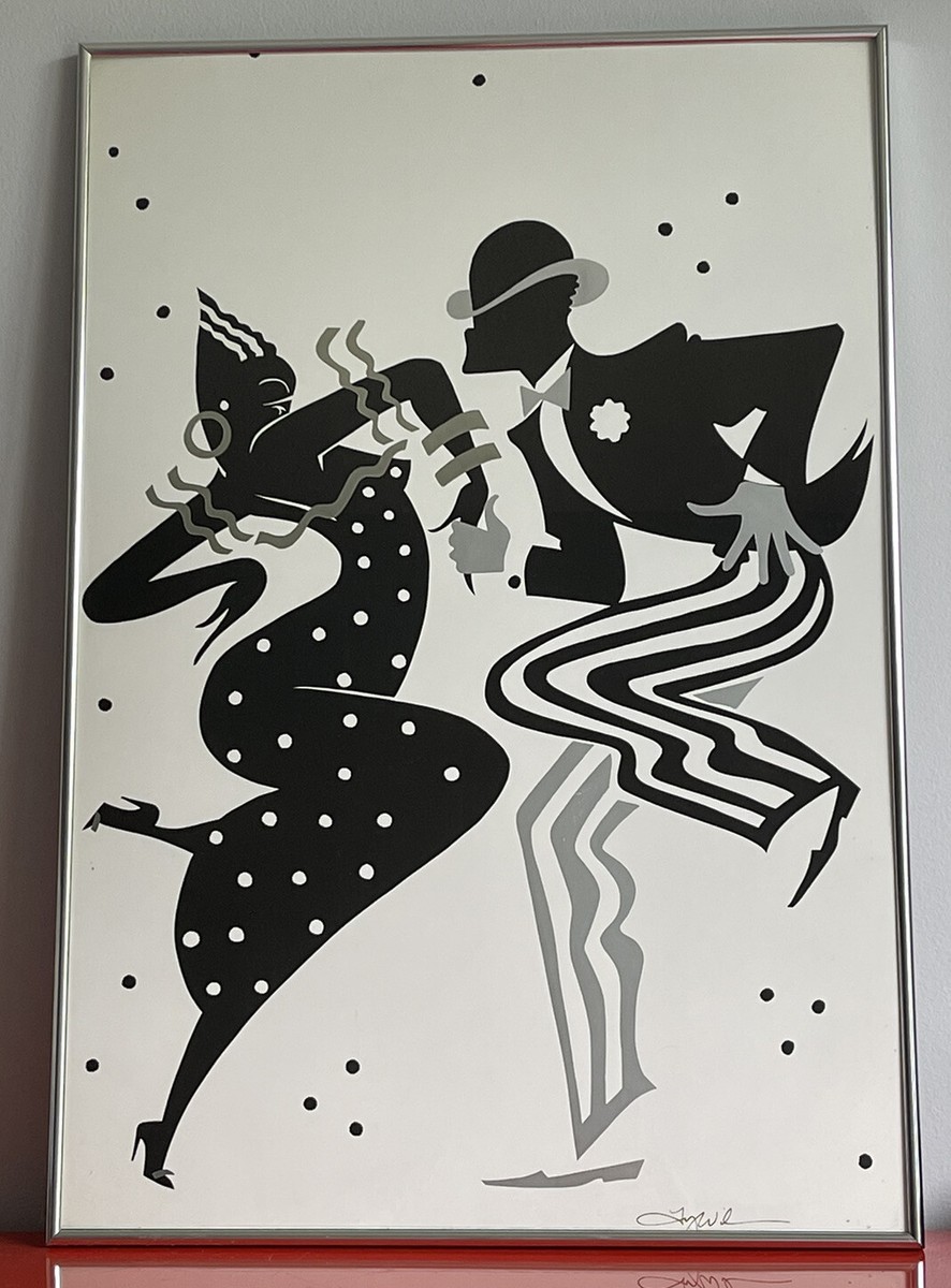 アート・デザイン・音楽 IN THE DECO STYLE Retro 1980s Ty Wilson Rhythm Signed Harlem Art Deco Foil
