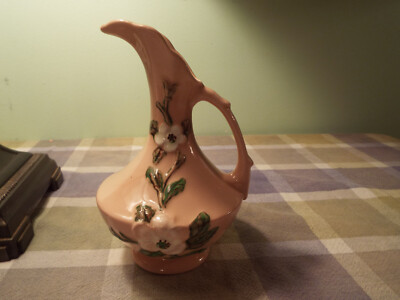 Vintage Hull Art  Pottery Rosella Hand Painted White Blossoms Pitcher