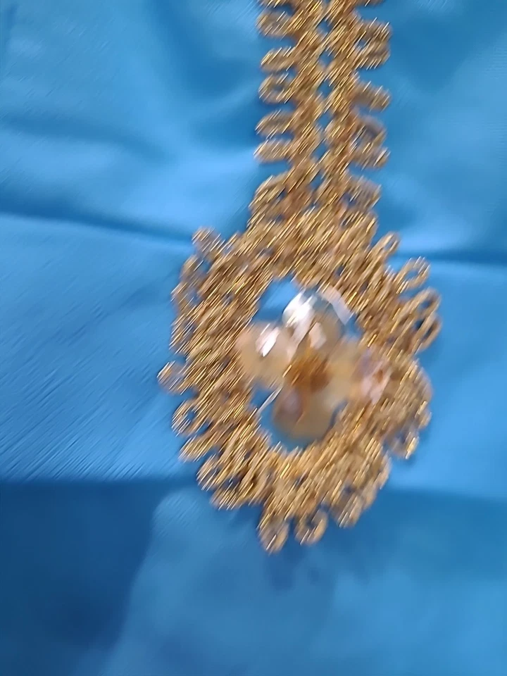 Elegante vestido vintage años 70 azul sin mangas con adornos dorados Foto 4 de 4