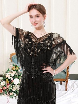 1920s Shawl Wrap Sequin Fringe Flapper shawl Cap for Women Evening Dresses We... | eBay 1920s Shawl Wrap Sequin Fringe Flapper shawl Cap for Women Evening Dresses We... | eBay