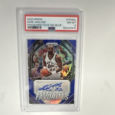 2023-24 Panini Prizm Karl Malone Franchise Favorites Sigs Blue /49 PSA 8