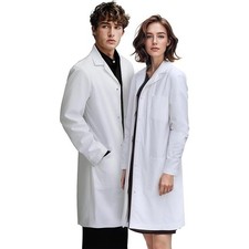 Unisex Medical Lab Coat White 40" Snap Front Doctor Nurse Pockets Uniform