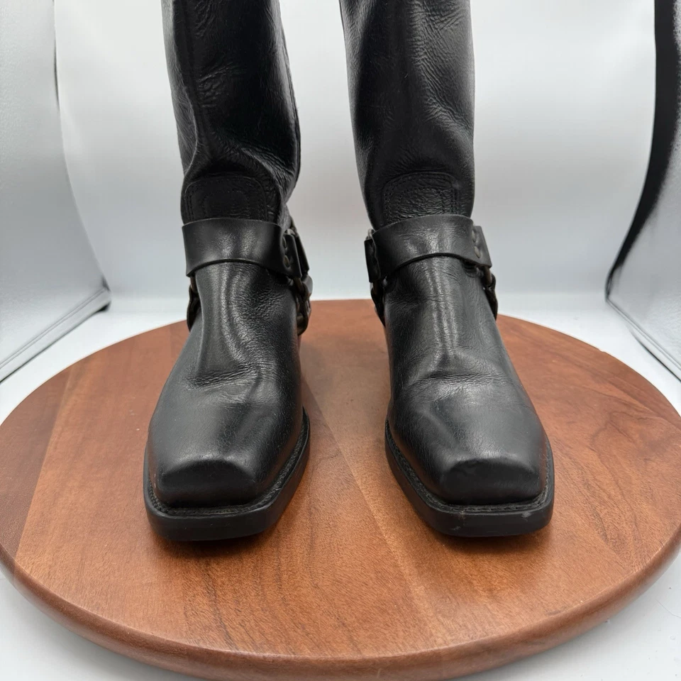 FRYE 12R Arnés Botas de Cuero Negro Envejecido Vaquero Hechas en EE. UU. Para Mujer 9.5M Foto 3 de 4
