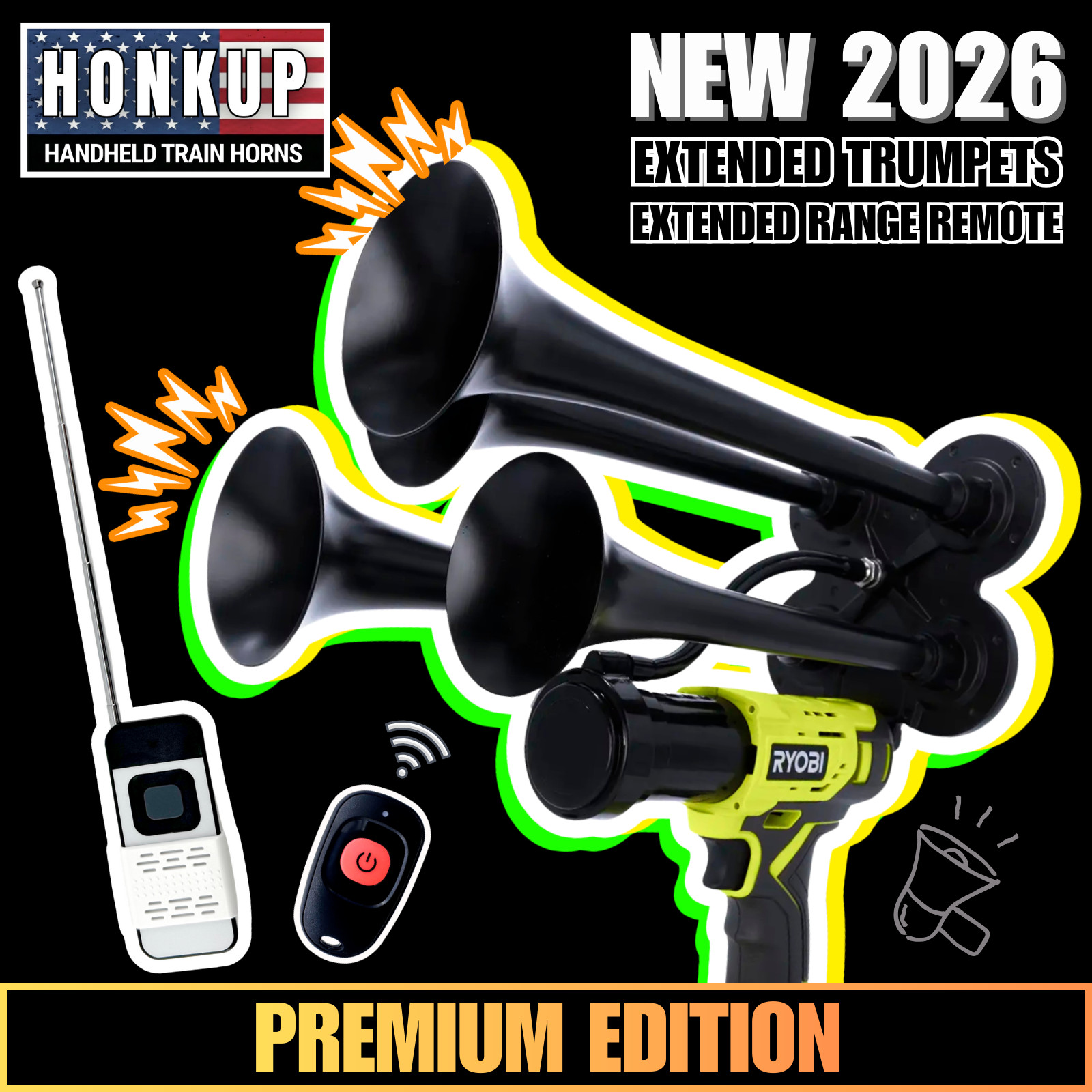 Train Air Horn  | Extended Quad Trumpets | Extended Remote
