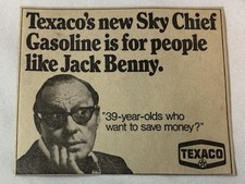 1968 Texaco newspaper ad~ JACK BENNY ~ 39 Year Olds Who Want To Save Money