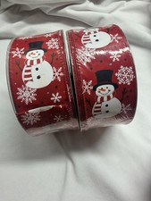 100 Yards 2.5 Inch Wired Ribbon Red Canvas Snowman Winter Christmas Members Mark