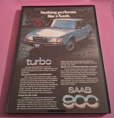Saab 900 Turbo 5-door Vintage Framed Print Ad 1979 8.5X11