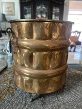 Round Footed Copper Planter Pot 8” Tall 7 1/4” Diameter Handmade Vintage