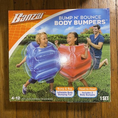 Banzai Bump N Bounce Plastic Body Bumpers in Red & Blue, 2 Bumpers, Kids Toy, 4+