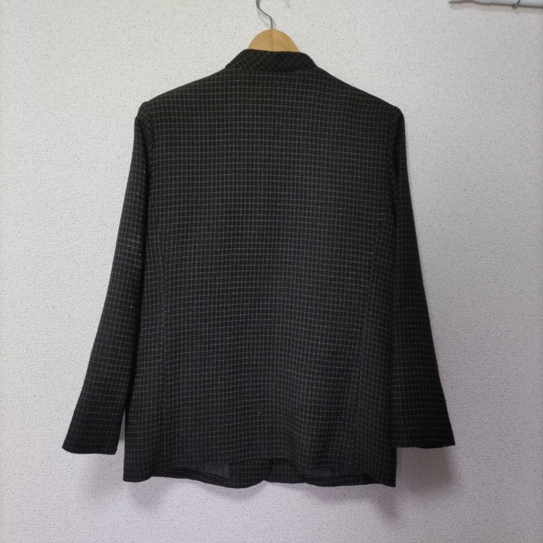 Black Check Pattern NoCollar Jacket Silver Button… - image 2