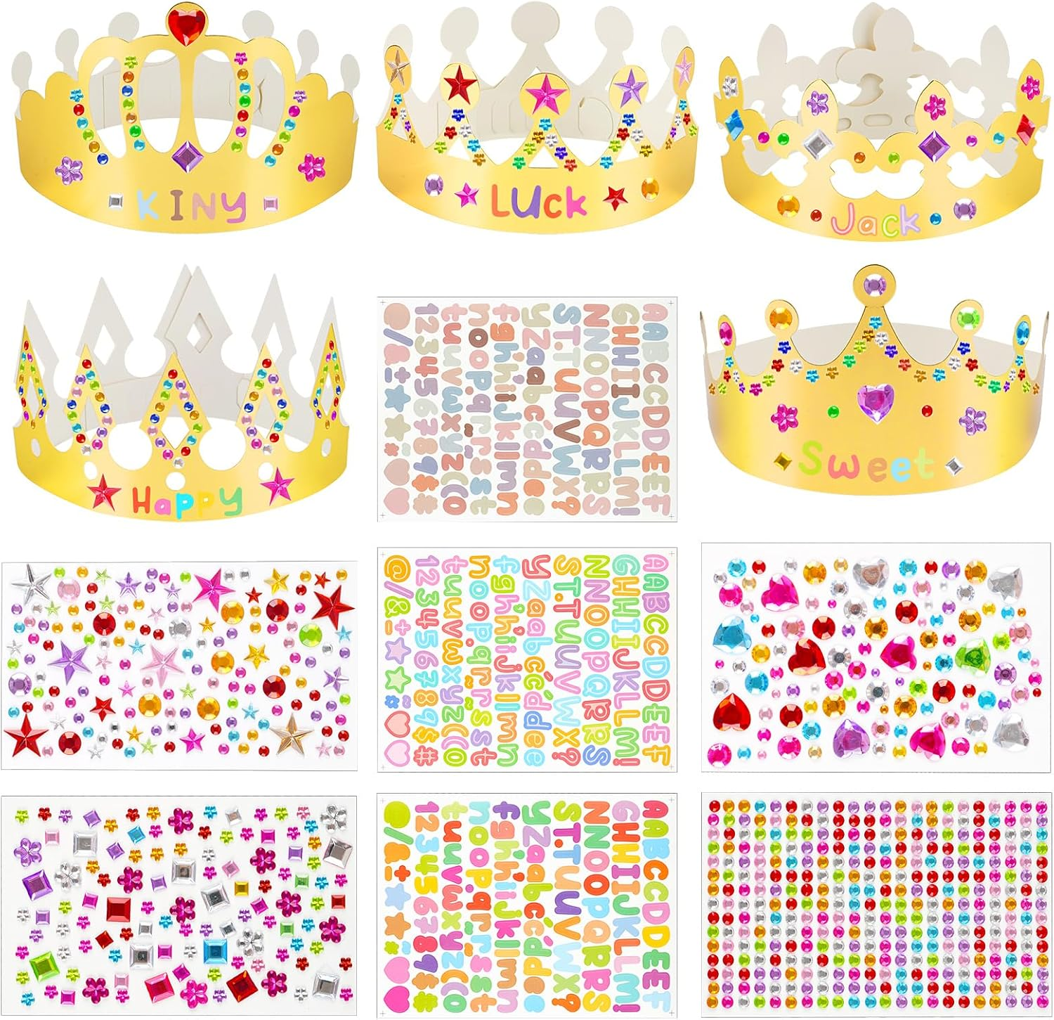 Gold Paper Crowns, 15 Pcs DIY Birthday Party Crowns, King & Princess Crown Hats