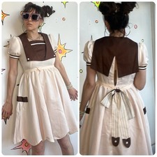 Vintage Sailor Schoolgirl Babydoll Dress Cottage Academia Cosplay Bow Belt S