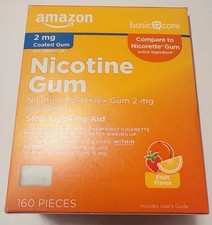 Amazon Basic Care Coated Nicotine Polacrilex Gum, 2 mg FRUIT 160 pc Exp 9/26