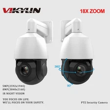 VIKYLIN 5MP 8MP 18X Zoom IR PTZ IP Camera Mic Speaker Human Auto Tracking 360°