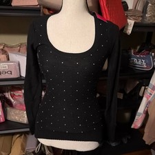 Candies Black Rhinestone Embellished Long Sle...
