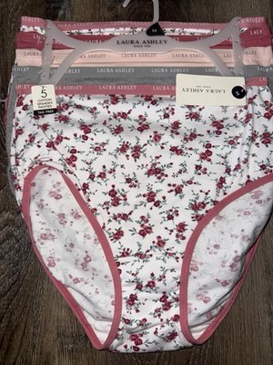 Laura Ashley Womens Brief Underwear Panties Floral 5-Pair Cotton Blend (E) ~ M
