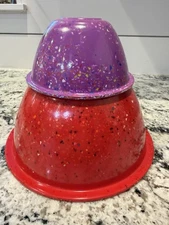 2 Zak Designs Melamine Confetti Mixing Nesting Serve Bowls 9" Red &5.5" Purple