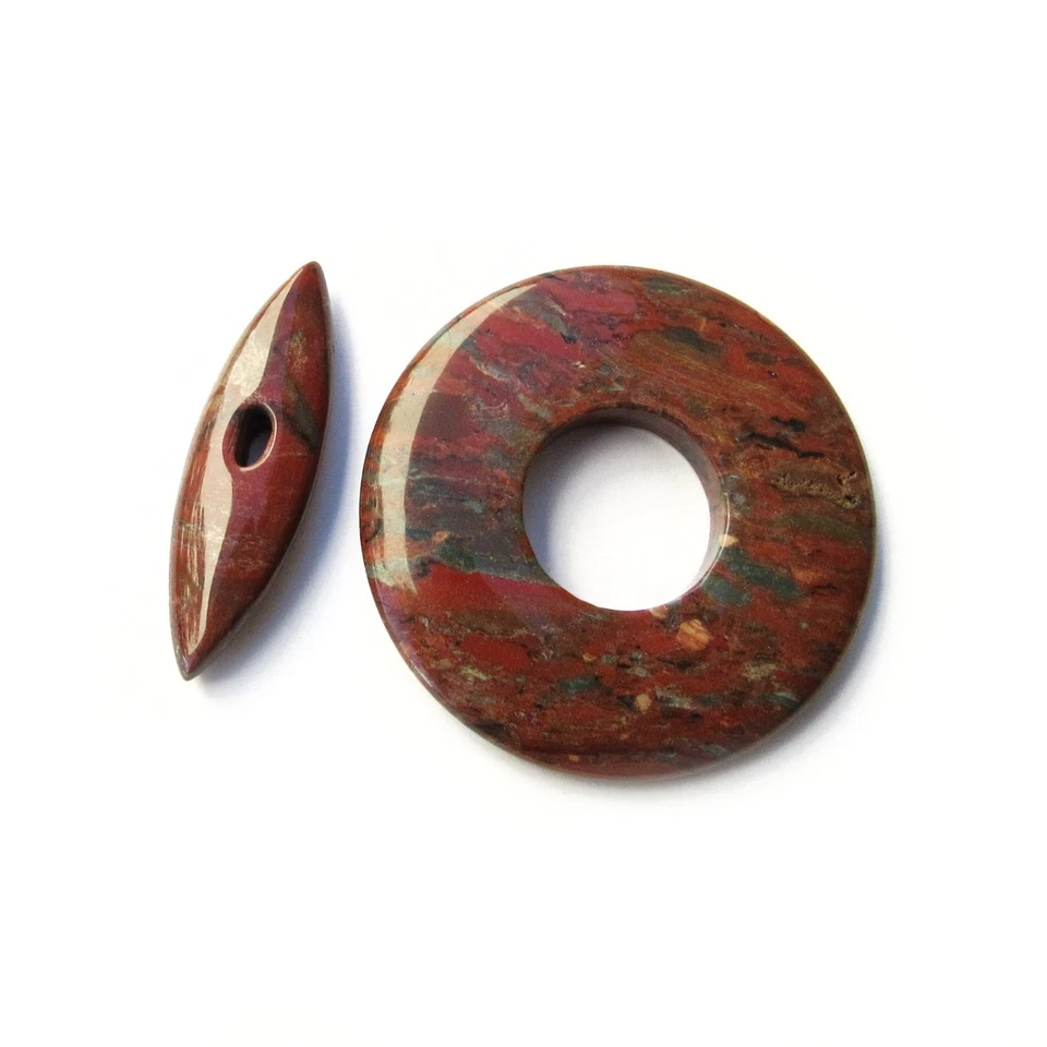 Pedra de jaspe breciated 45mm alternador, achados de pingente de rosquinha de pedra - Imagem 3 de 4