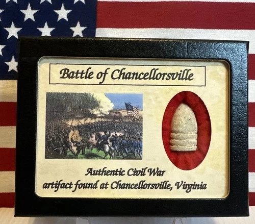 Civil War Relic, Bullet from Chancellorsville,Virginia with Display Case ,Color!