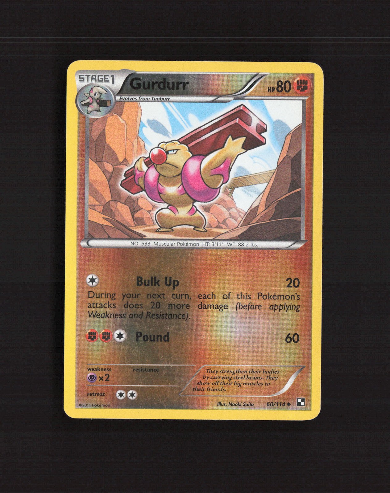 Gurdurr 60/114 Black & White Reverse Holo Pokemon Card LP