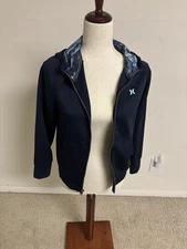 Navy Hurley zip up jacket with blue ocean-style lining, size M- great condition