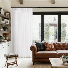 Extra Wide Pleated 96 Inch Long Linen Curtains 100"W x 96"L (Pack of 1) White