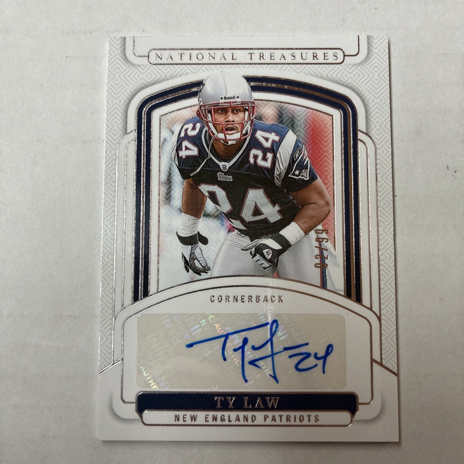 2024 Panini National Treasures Signatures Ty Law /99  #SIGS-TLW Patriots