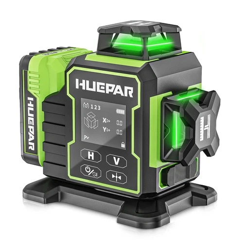 Huepar 3x360° Green Cross Line Bluetoothed Laser Level with Large LCD Screen