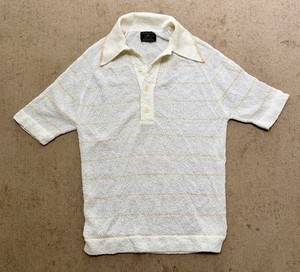 Vintage Men's 1970s Puritan Ban-Lon Full Fashioned Polo White Stripes L