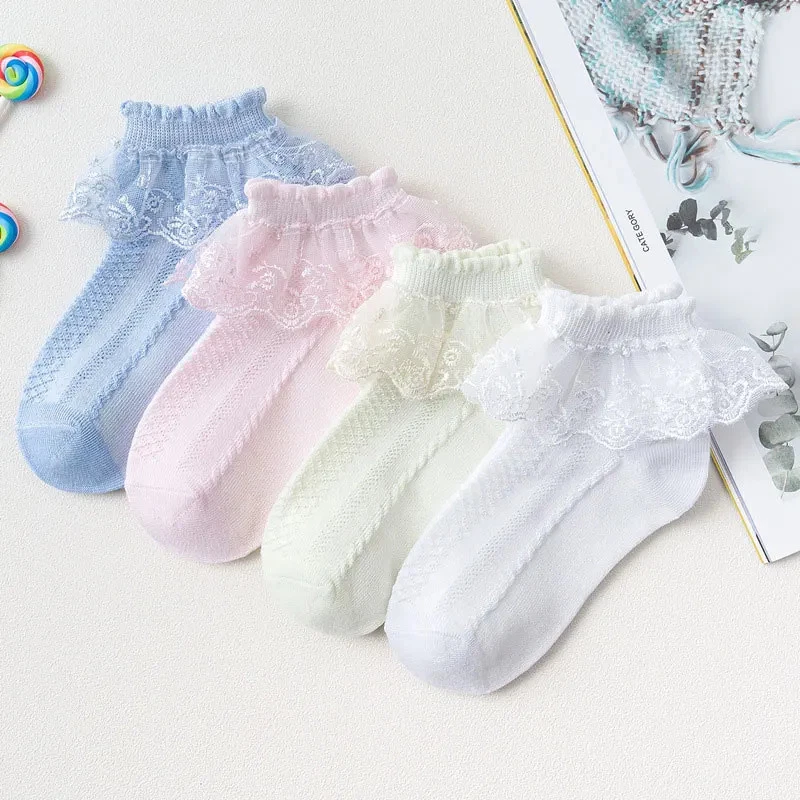 new 10 Pairs/lot Baby Girls Kids Socks Lace Ruffle Mesh Breathable Cotton  - Image 3 of 4