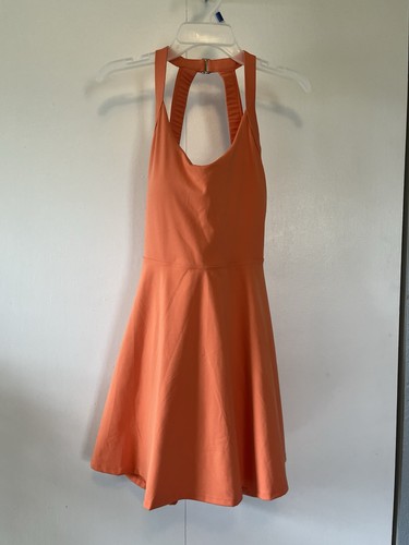 Women’s Tennis Dress Built In Shorts Bra Coral Orange Halter Size S - Picture 2 of 13