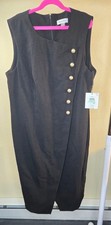 Women's Calvin Klein Black Midi Dress with Gold Buttons Size 8