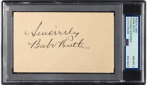 Babe Ruth Signed Large Index Card Beautiful Auto and Card ! PSA 8