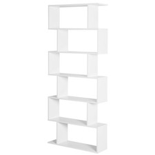 HOMCOM 6-Tier Wooden Modern S-Shaped Shelf Storage Unit Home Office White