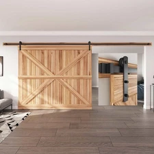 16 FT Heavy Duty Sliding Barn Door Hardware Track Kit,Straight Pulley,Slide S...