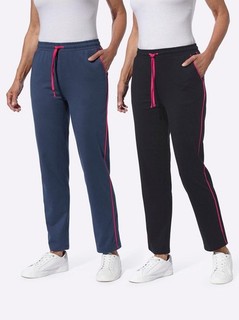 Damen Freizeithose 2er Pack Dehnbund Jersey schwarz blau Gr. 42 Neu