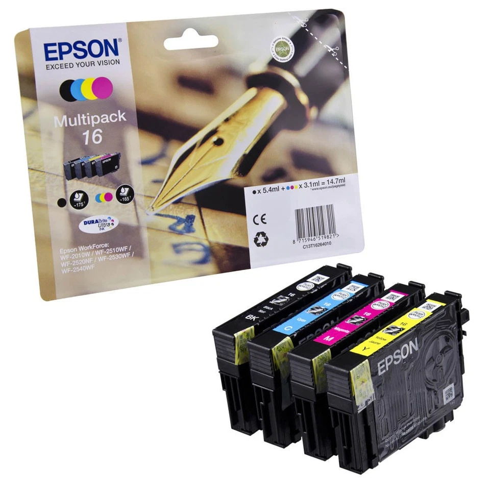 Original 4 Epson Druckerpatronen 16 Multipack WorkForce Dura-Brite Ultra Ink