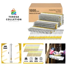 Framing Nails, 21 Degree, Flat D Head, Galvanized, Ring Shank, Plastic Row Fi...