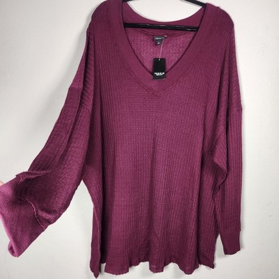 Torrid Womens 5X Burgundy Red Lightweight Waffle Knit Top Relaxed Cozy Everyday