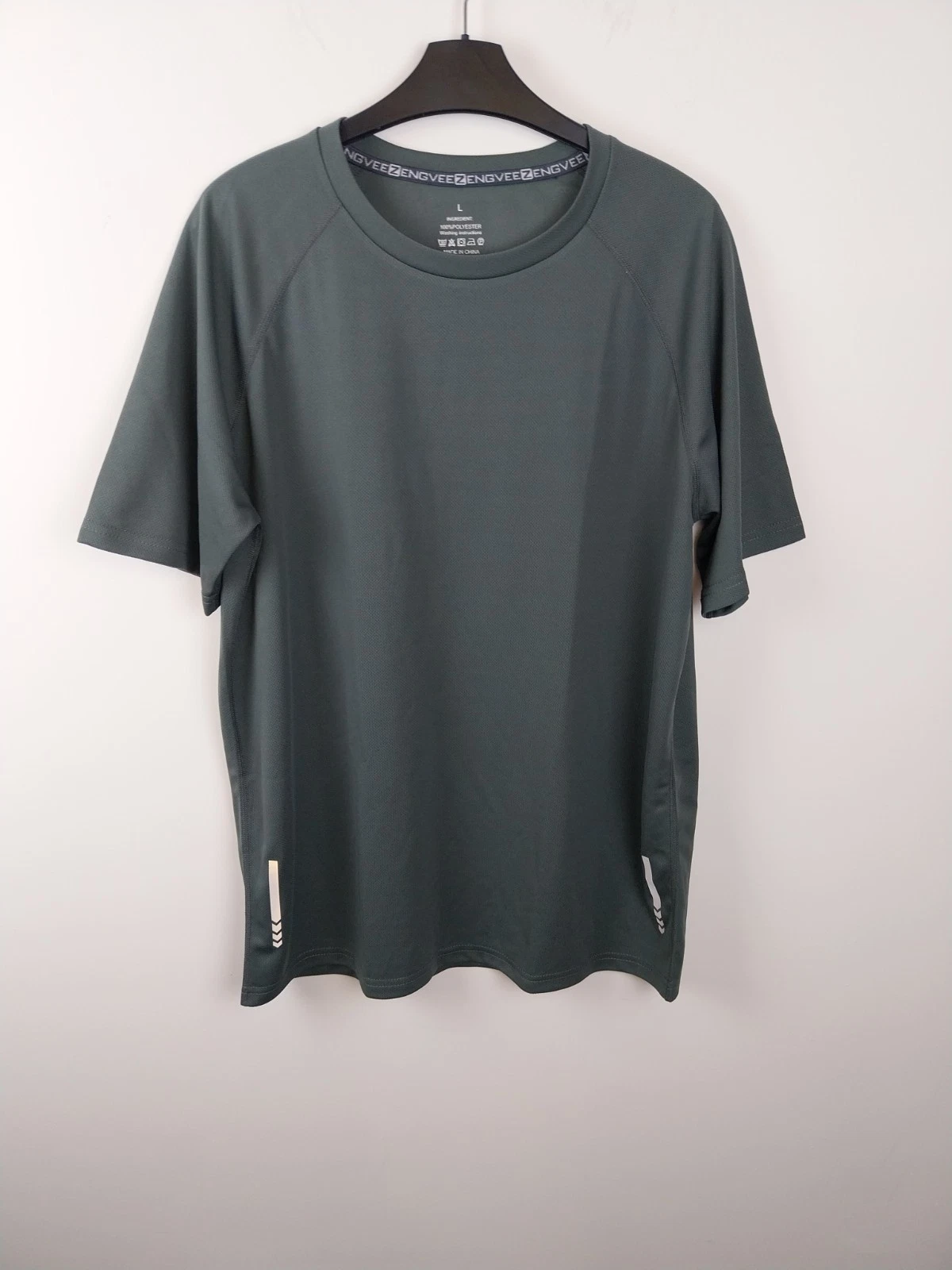Zengvee Sports T-Shirt Mens Size L Green Quick Dry Short Sleeve Gym Top