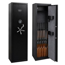 8 Gun Cabinet Vertical Rifle Gun Safe Steel, Digital Lock Floor Wall Mounting