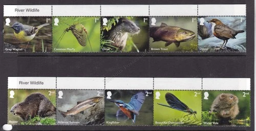 GB SG 5045-5054 MNH MINT STAMP SET 2023 RIVER WILDLIFE PHOSPHOR ERROR ON 1ST
