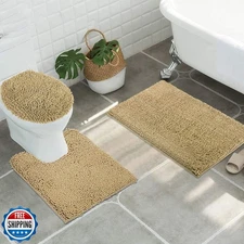 ITSOFT 3pc Non-Slip Shaggy Chenille Bathroom Mat Set, Includes 24