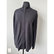 Express Men's Full Zip Cardigan Sweater Mock Neck Knitwear Black Tan Trim