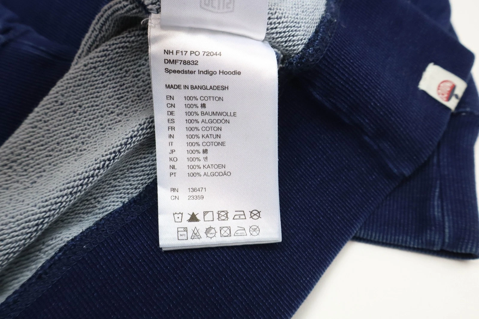 DEUS Speedster Indigo Hoodie Men's MEDIUM Kangaroo Pocket Pullover image 7