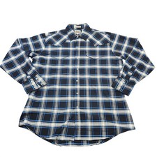 Ely Cattleman Shirt Mens Large Blue Plaid Long Sleeve Snap Western Cowboy
