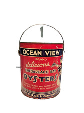Ocean View Brand Oyster Tin Can Gallon - Bail Handle, Older Woman Variation