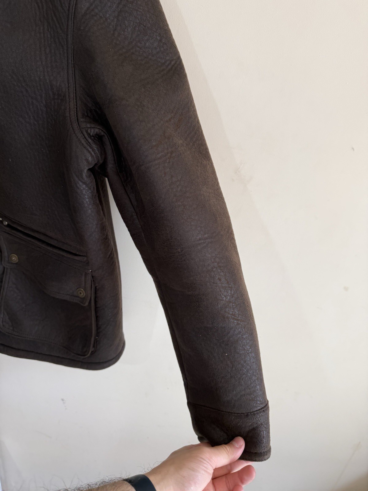 Columbia Rare Aviator Bomber Shearling Brown Leather Style Bomber Jacket Mens L image 6