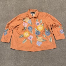 Indigo Moon Jacket Womens 2X Orange Floral Embroidered Applique QVC Boho Y2K New